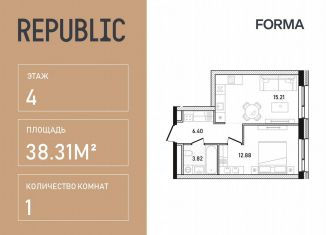 1-комнатная квартира на продажу, 38.3 м2, Москва, метро Беговая, улица Пресненский Вал, 27с2