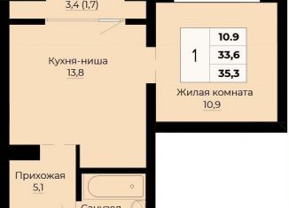 1-ком. квартира на продажу, 35.1 м2, Екатеринбург, метро Динамо, улица Одинарка, 6