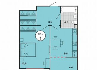 Продам 1-ком. квартиру, 42.5 м2, Георгиевск