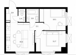 Продам 2-ком. квартиру, 46.3 м2, Московская область