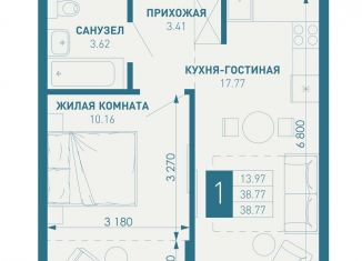 Однокомнатная квартира на продажу, 38.8 м2, посёлок Берёзовый