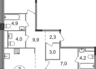 Продается 3-комнатная квартира, 105.7 м2, рабочий посёлок Заречье