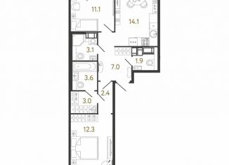 2-ком. квартира на продажу, 58.5 м2, Санкт-Петербург, метро Парнас