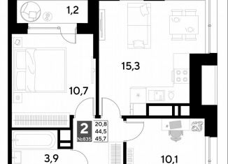 Продаю 2-ком. квартиру, 45.7 м2, Омск, Ленинский округ