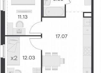 Продам 2-комнатную квартиру, 51.7 м2, посёлок Парголово