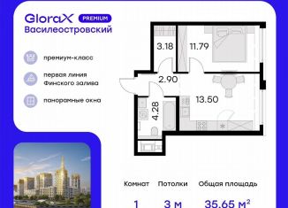 Продажа однокомнатной квартиры, 36.6 м2, Санкт-Петербург, Василеостровский район, улица Челюскина, 10