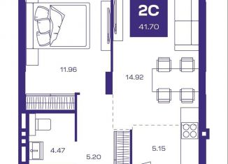 Продается двухкомнатная квартира, 41.7 м2, Новосибирская область