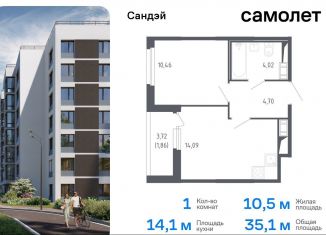 Продажа однокомнатной квартиры, 35.1 м2, Санкт-Петербург, метро Проспект Ветеранов, жилой комплекс Сандэй, 7.2