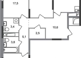 Трехкомнатная квартира на продажу, 89.4 м2, деревня Рассказовка, деревня Рассказовка, 2