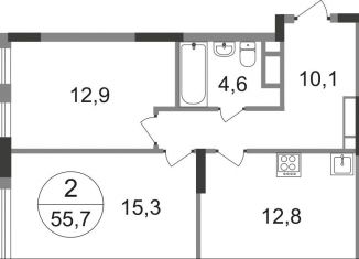 Продается двухкомнатная квартира, 55.7 м2, деревня Рассказовка, 2-я Боровская улица, 1