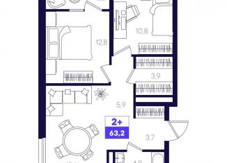 Продается 2-комнатная квартира, 63.2 м2, Тюменская область