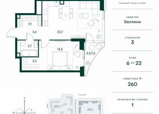 Продается 1-ком. квартира, 53.9 м2, Москва, район Покровское-Стрешнево