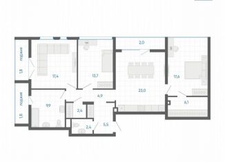 Продается трехкомнатная квартира, 108.5 м2, Екатеринбург, метро Чкаловская, улица Академика Парина, 12/6