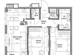 Продается 2-комнатная квартира, 66.1 м2, Рязань, улица Лермонтова, 13