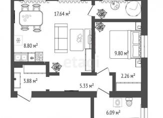 Продается 1-ком. квартира, 53.8 м2, посёлок Московский