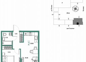 Продаю 2-комнатную квартиру, 38.8 м2, Тюмень, Калининский округ, Ярославская улица, 9к1