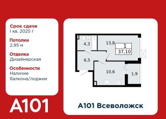 Продажа 1-ком. квартиры, 37.1 м2, Всеволожск, микрорайон Южный, 3.1