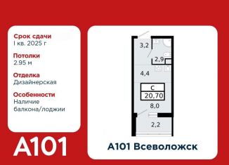 Квартира на продажу студия, 20.7 м2, Ленинградская область, микрорайон Южный, 3.1