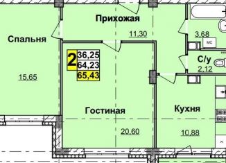 2-комнатная квартира на продажу, 65.4 м2, Нижний Новгород, ЖК Облака, улица Родионова, 191к1