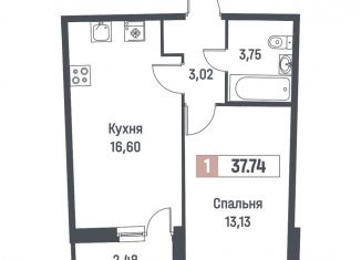 1-комнатная квартира на продажу, 37.7 м2, Мурино, ЖК Авиатор