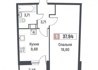 Однокомнатная квартира на продажу, 37.9 м2, Мурино, ЖК Авиатор