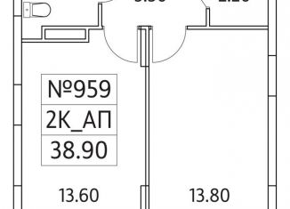 Продажа двухкомнатной квартиры, 38.9 м2, Люберцы, ЖК Облака 2.0, жилой комплекс Облака 2.0, к1.2