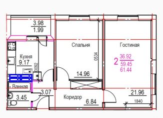 Продаю двухкомнатную квартиру, 61.4 м2, Ульяновск, жилой комплекс Панорама, 4, Ленинский район