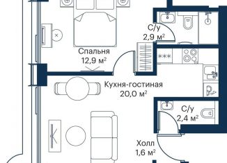 Продается 1-комнатная квартира, 39.8 м2, Москва, район Покровское-Стрешнево, жилой комплекс Сити Бэй, к8