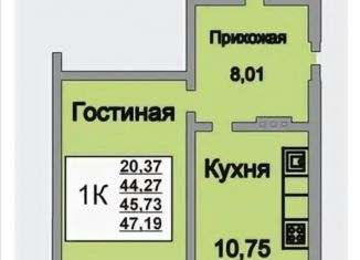 1-комнатная квартира на продажу, 49.4 м2, Саратов, Усть-Курдюмская улица, ЖК Изумрудный