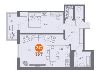 Продам 2-комнатную квартиру, 60.2 м2, Ростовская область