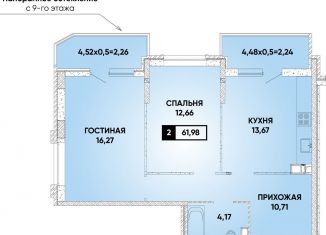 Двухкомнатная квартира на продажу, 62 м2, Краснодар, микрорайон Достояние