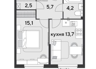 1-комнатная квартира на продажу, 41.2 м2, Краснодар, ЖК Парк Победы