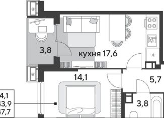 1-комнатная квартира на продажу, 47.7 м2, Краснодар, ЖК Парк Победы