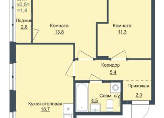 Продаю двухкомнатную квартиру, 55.7 м2, Ижевск, ЖК Истории