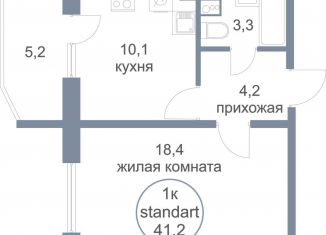 1-ком. квартира на продажу, 41.2 м2, деревня Голубое, Парковый бульвар, 2к2