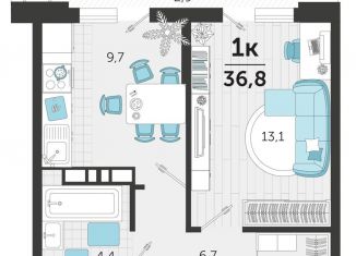 Продается 1-комнатная квартира, 36.8 м2, Краснодар, улица Автолюбителей, 1Гк1, ЖК Стрижи