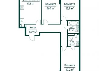 Продаю трехкомнатную квартиру, 90.6 м2, Самарская область