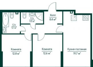 2-комнатная квартира на продажу, 62.1 м2, Самара