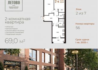 Продается двухкомнатная квартира, 69 м2, Москва, жилой комплекс Новое Летово, к1