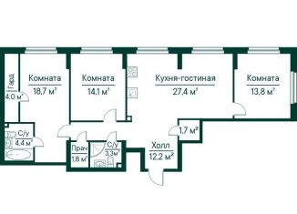 Продам трехкомнатную квартиру, 101.4 м2, Самара, метро Российская