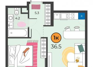 Продаю однокомнатную квартиру, 36.5 м2, Тюмень, улица Эльвиры Федоровой, 3