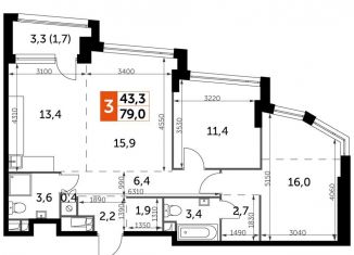 Продам 3-ком. квартиру, 79 м2, Москва, район Нагатино-Садовники