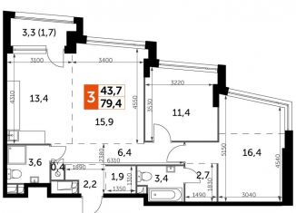 Продам 3-ком. квартиру, 79.4 м2, Москва, район Нагатино-Садовники