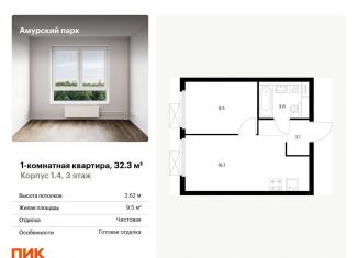 1-комнатная квартира на продажу, 32.3 м2, Москва, жилой комплекс Амурский Парк, 1.4