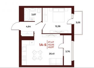 1-комнатная квартира на продажу, 46 м2, Пензенская область, проспект Строителей, 21А