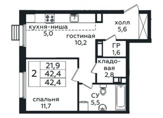 Продаю двухкомнатную квартиру, 42.4 м2, деревня Столбово, проспект Куприна, 36к1