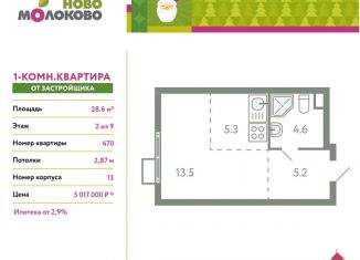Квартира на продажу студия, 28.6 м2, село Молоково, жилой комплекс Ново-Молоково, 13, ЖК Ново-Молоково