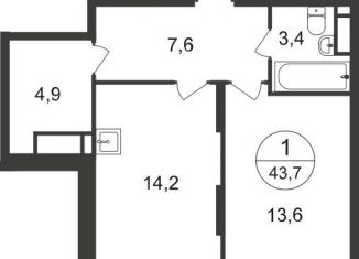 Продам 1-комнатную квартиру, 43.7 м2, Москва, 7-я фаза, к1