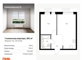 Однокомнатная квартира на продажу, 38.1 м2, Москва, ЖК Кронштадтский 14