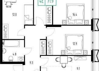 Продается 4-комнатная квартира, 71.9 м2, рабочий посёлок Заречье